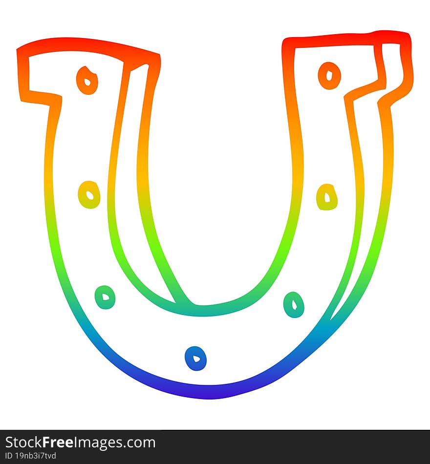 Rainbow Gradient Line Drawing Cartoon Horse Shoe