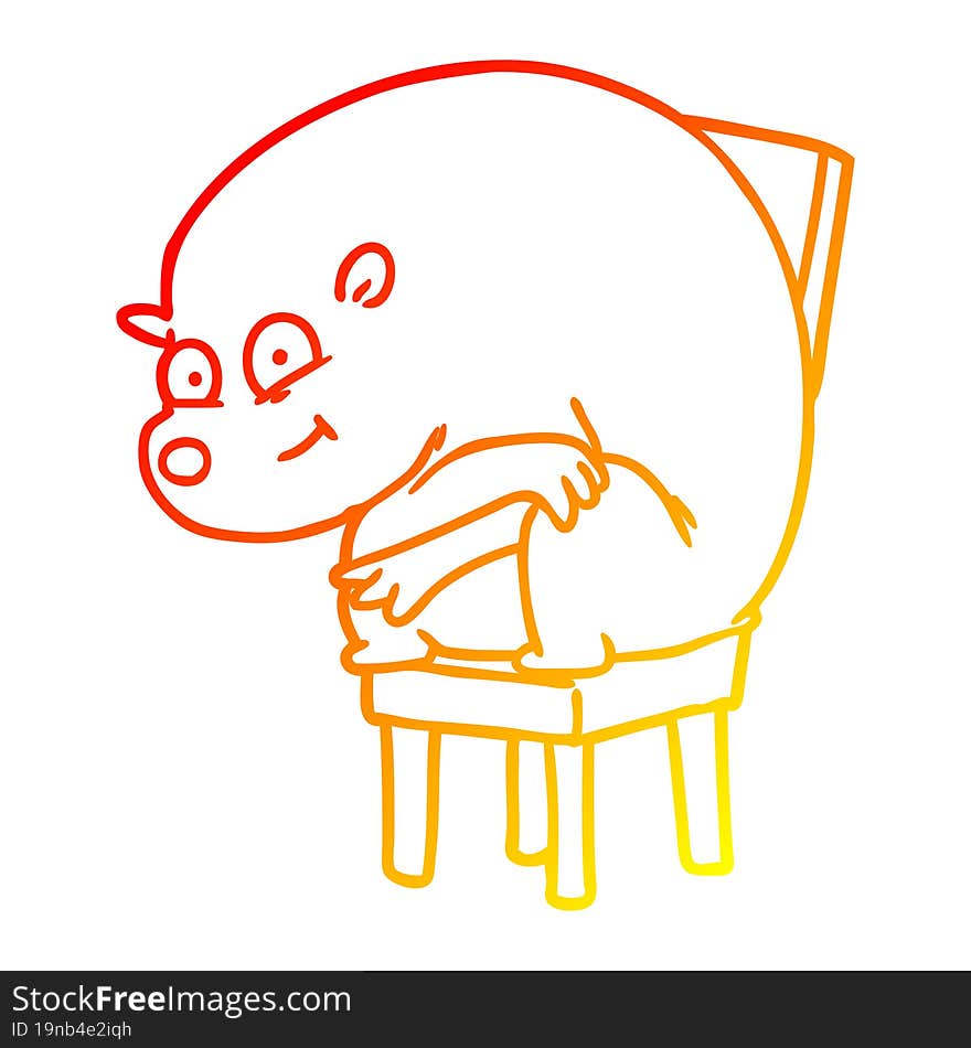 warm gradient line drawing cartoon bear sitting on chari