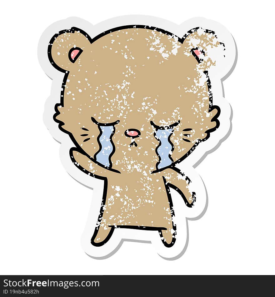 distressed sticker of a crying cartoon bear