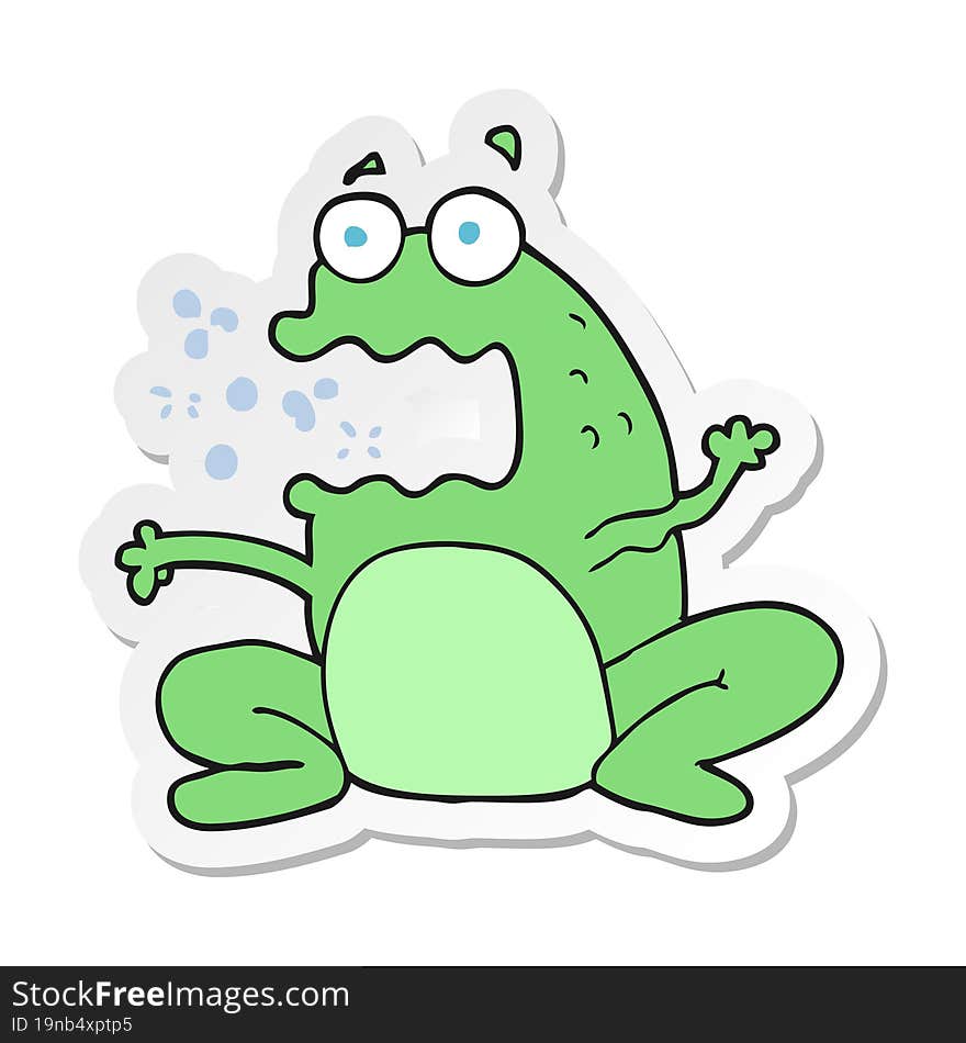 sticker of a cartoon burping frog