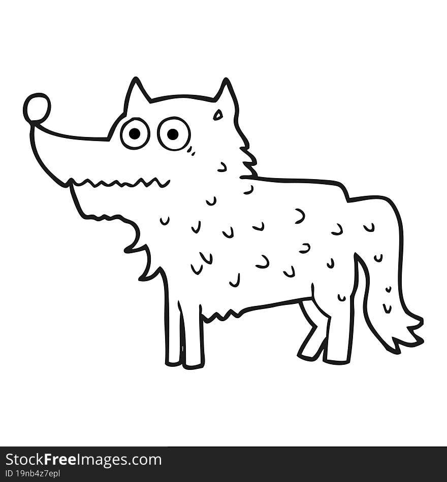 freehand drawn black and white cartoon dog