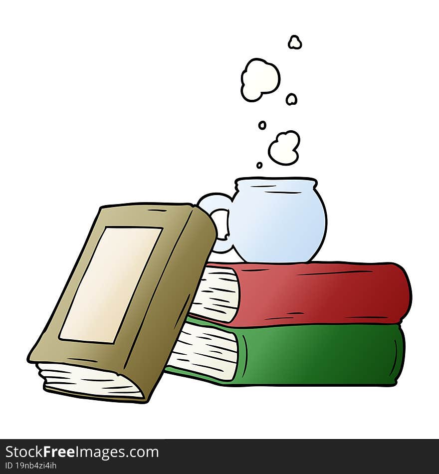 cartoon coffee cup and study books. cartoon coffee cup and study books