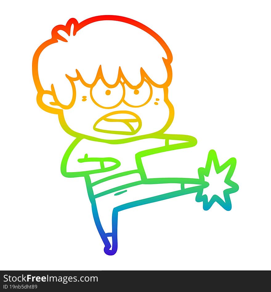 Rainbow Gradient Line Drawing Worried Cartoon Boy