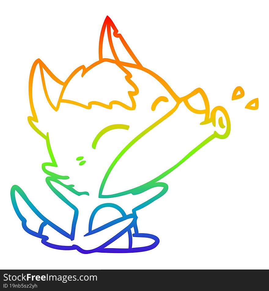 rainbow gradient line drawing howling wolf cartoon