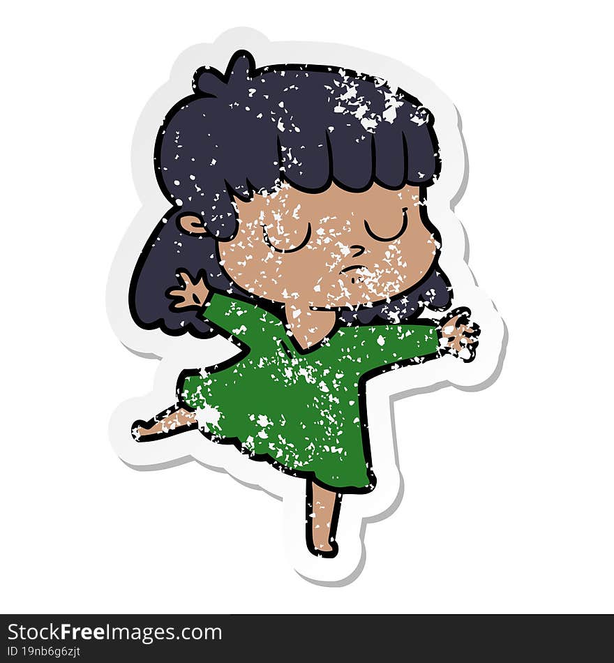 Distressed Sticker Of A Cartoon Indifferent Woman Dancing