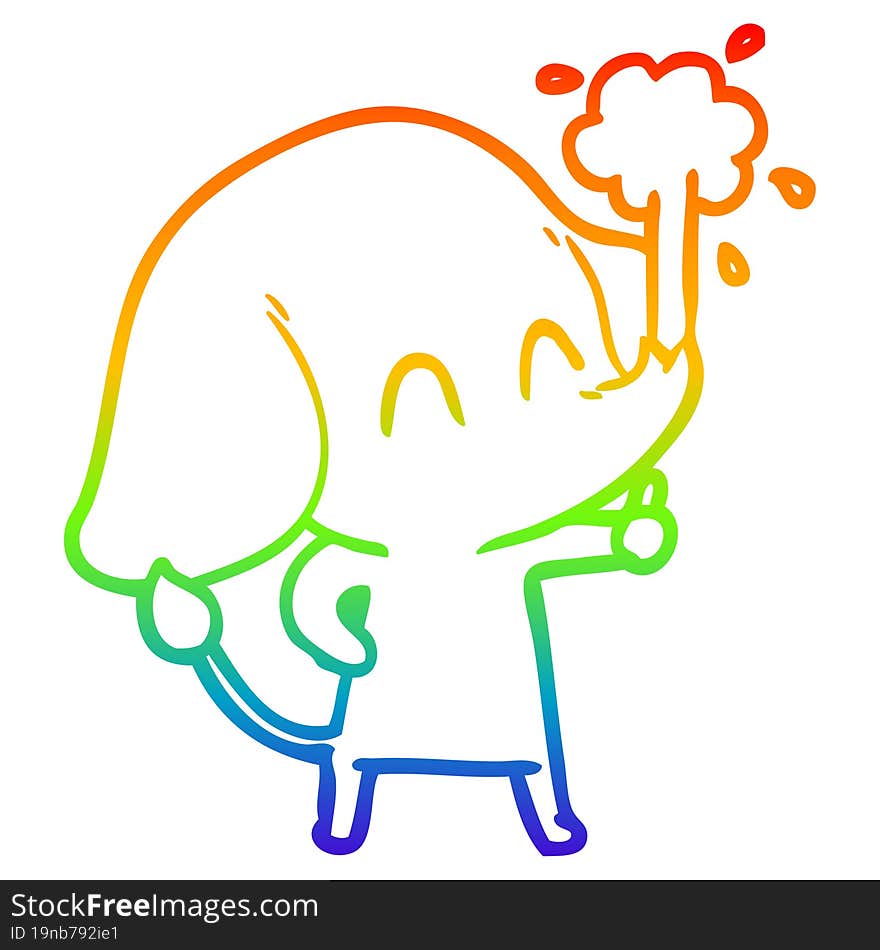 Rainbow Gradient Line Drawing Cute Cartoon Elephant Spouting Water