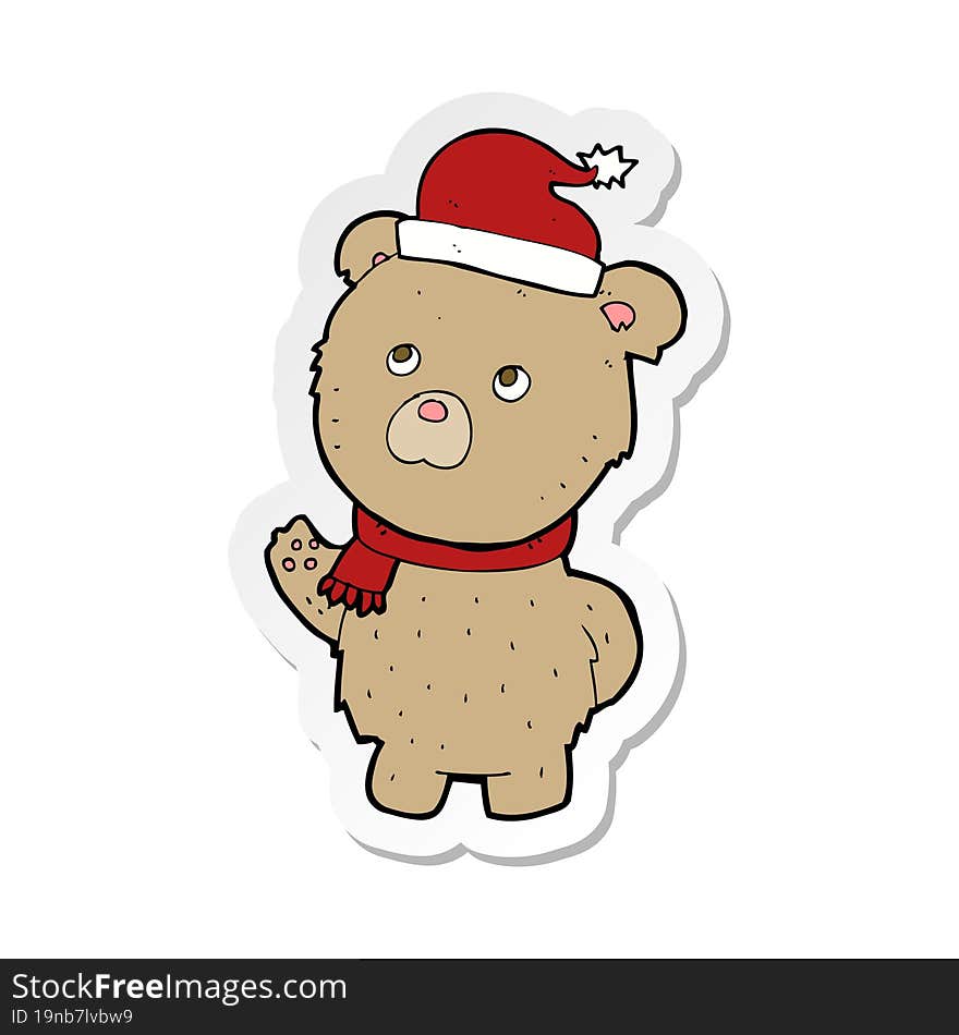 Sticker Of A Cartoon Christmas Teddy Bear