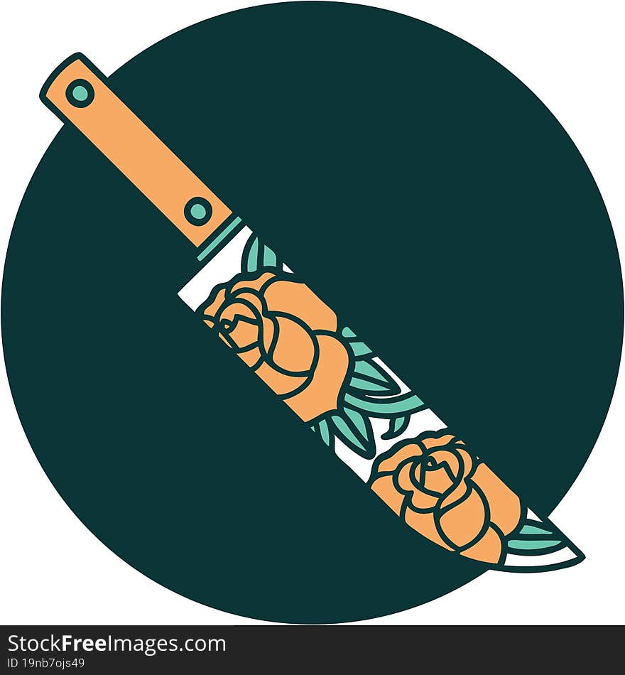 tattoo style icon of a dagger and flowers