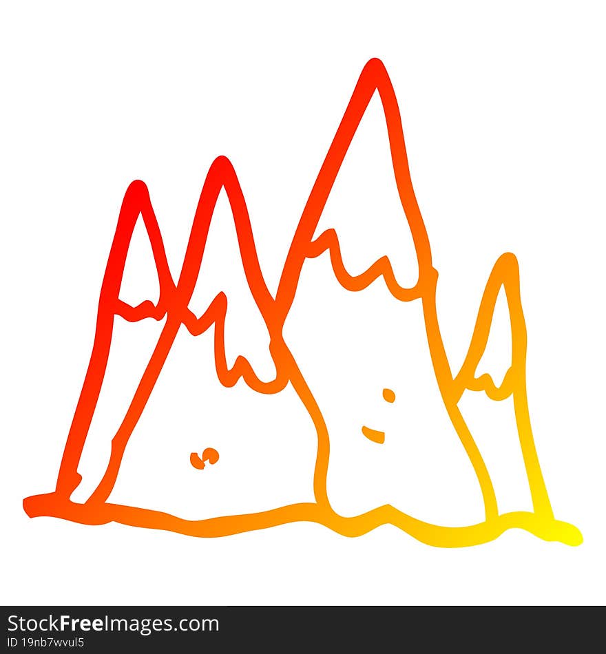 warm gradient line drawing of a cartoon mountain range