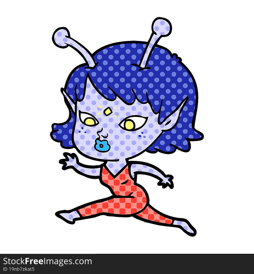 pretty cartoon alien girl running. pretty cartoon alien girl running