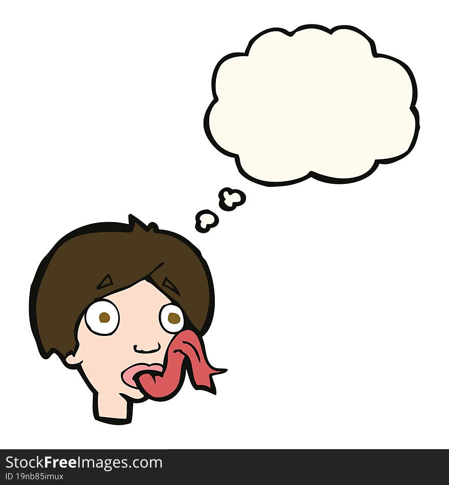 cartoon head sticking out tongue with thought bubble