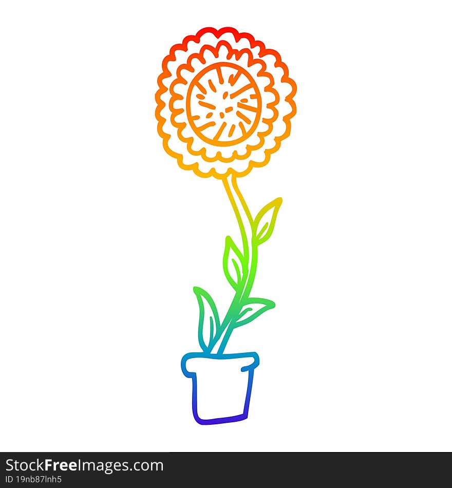 rainbow gradient line drawing cartoon flower pot