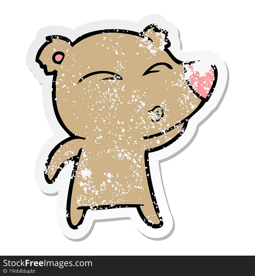 Distressed Sticker Of A Cartoon Whistling Bear