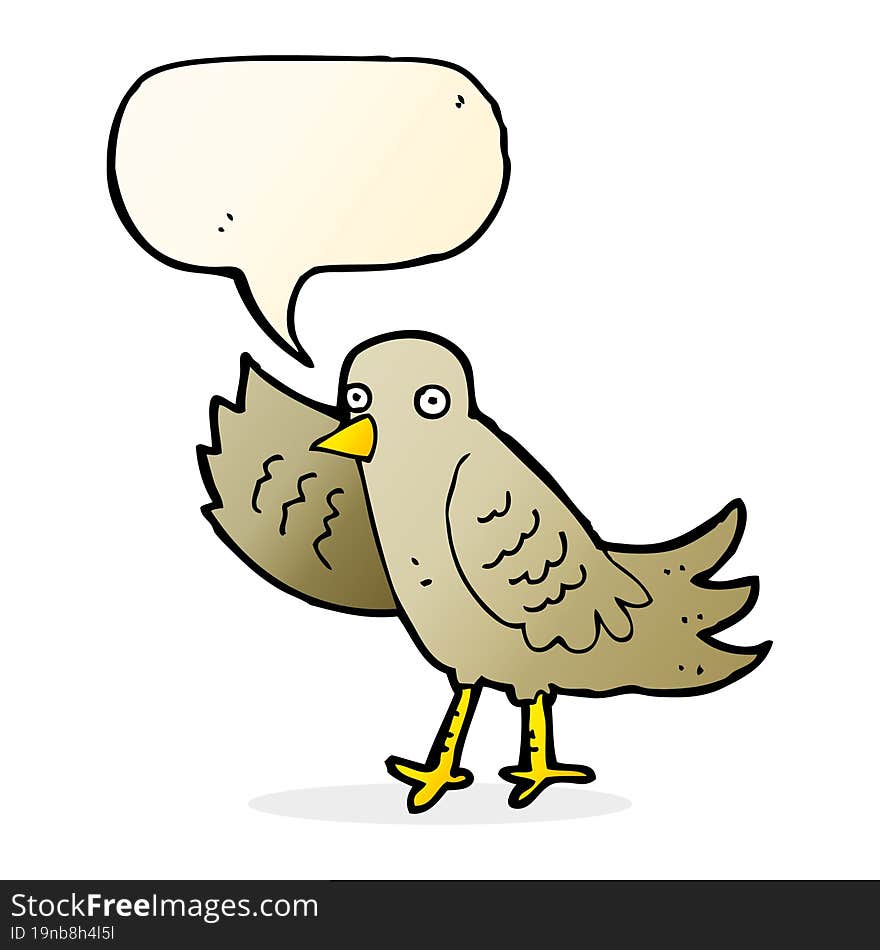 cartoon waving bird with speech bubble