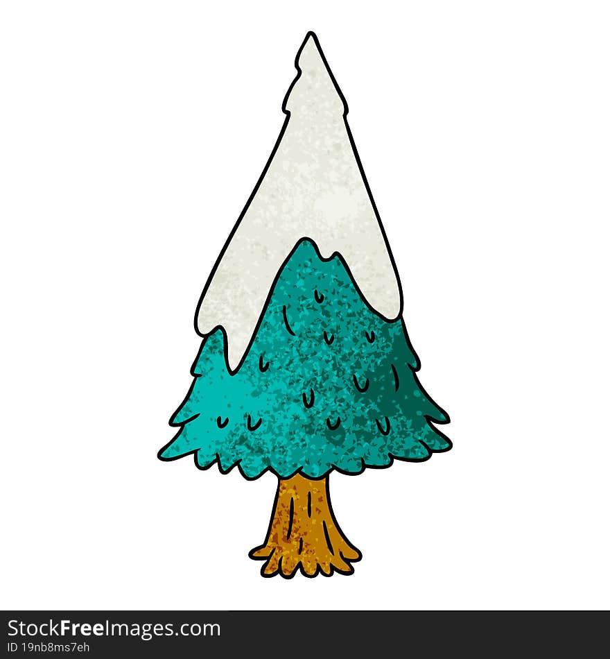 textured cartoon doodle single snow covered tree