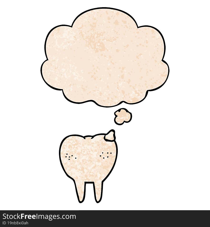 cartoon tooth and thought bubble in grunge texture pattern style