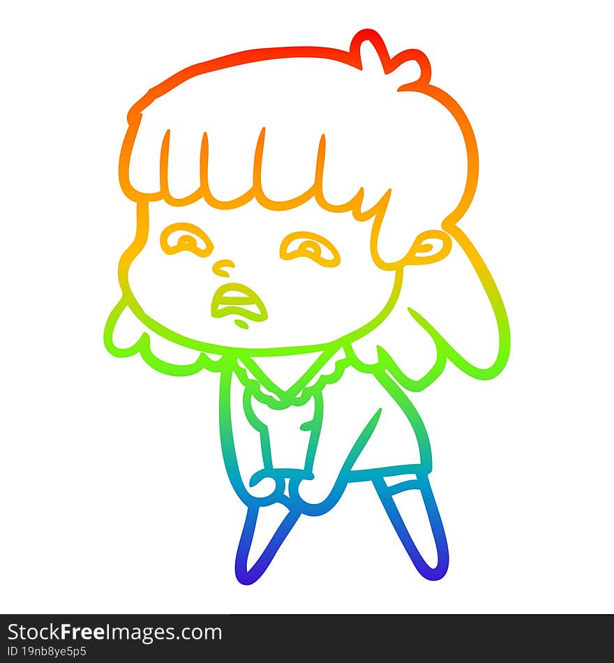 rainbow gradient line drawing cartoon worried woman