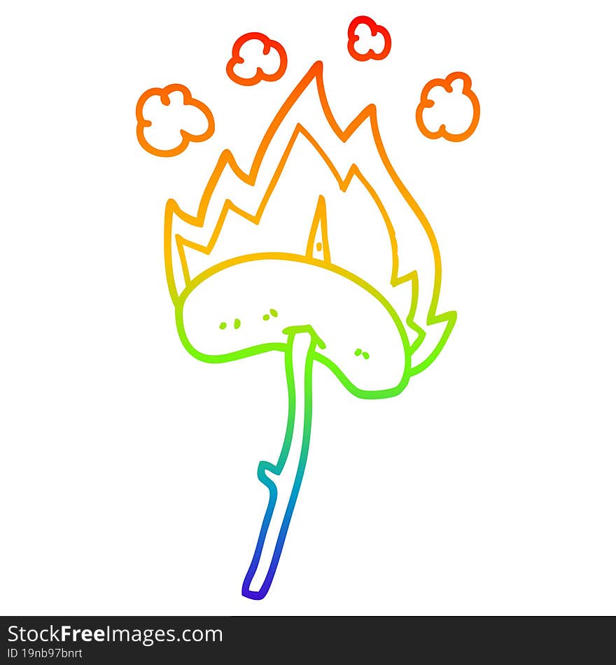 rainbow gradient line drawing of a cartoon hot dog