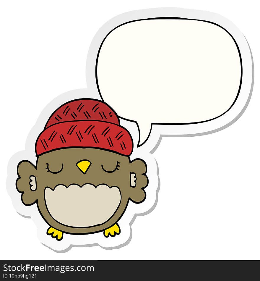 cute cartoon owl in hat and speech bubble sticker