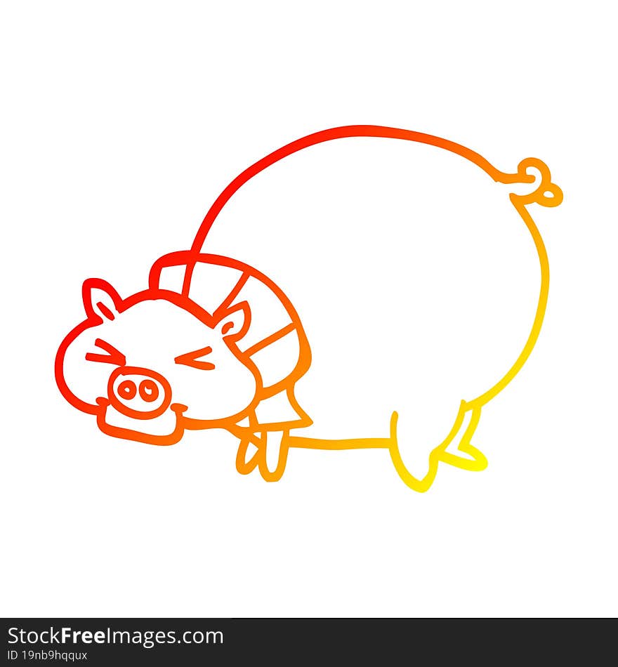 warm gradient line drawing cartoon fat pig