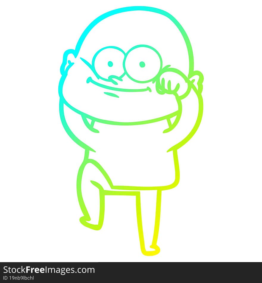 Cold Gradient Line Drawing Cartoon Bald Man Staring