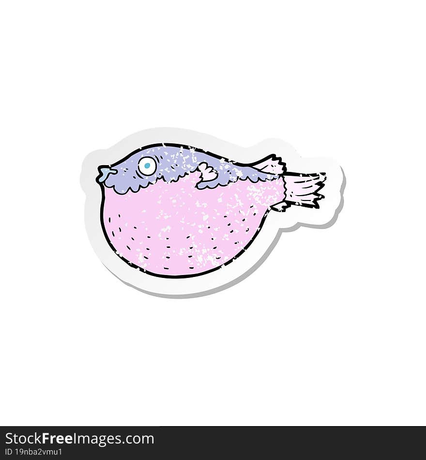 Retro Distressed Sticker Of A Cartoon Blowfish