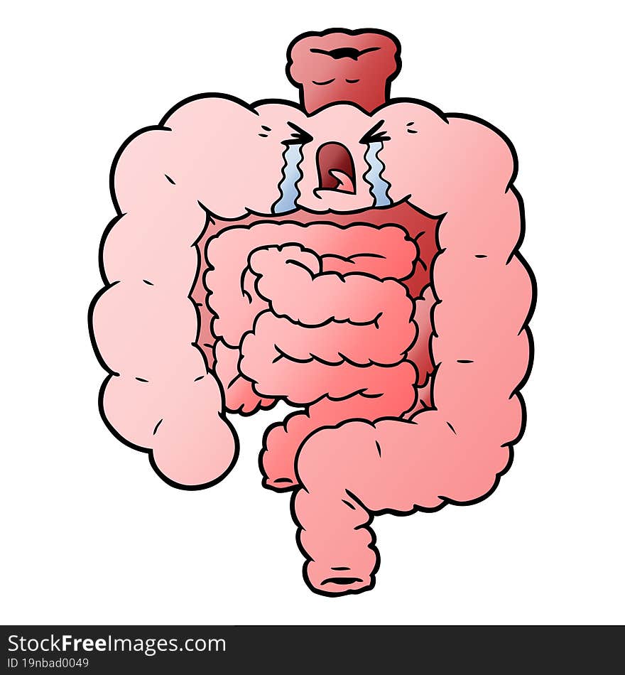 cartoon intestines crying. cartoon intestines crying