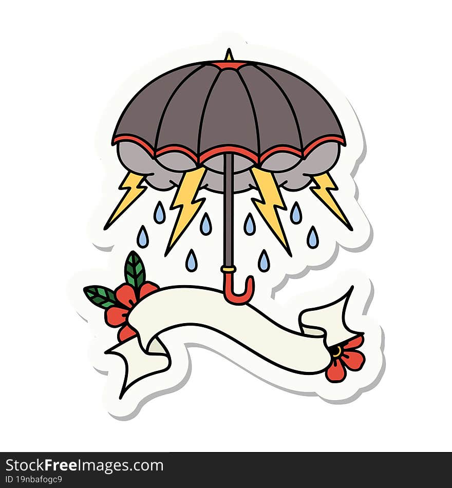 Tattoo Sticker With Banner Of An Umbrella