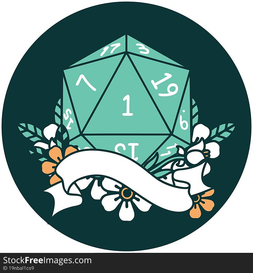 natural one d20 dice roll icon