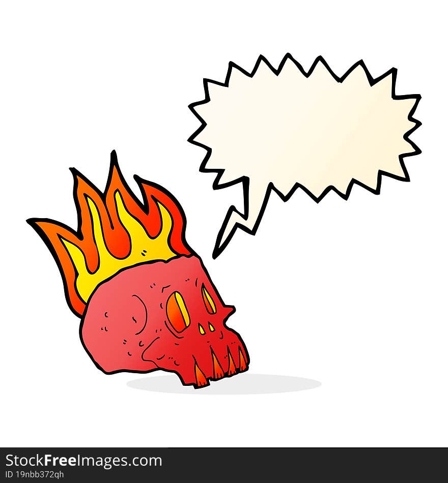 cartoon flaming skull with speech bubble