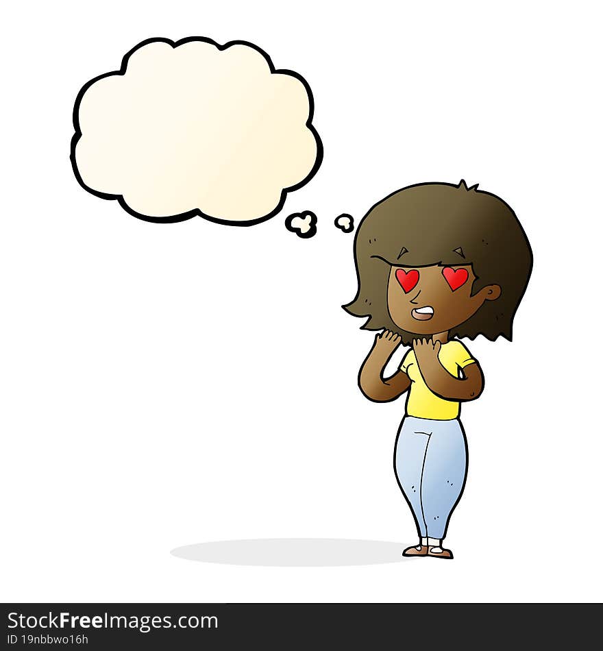 cartoon woman in love with thought bubble