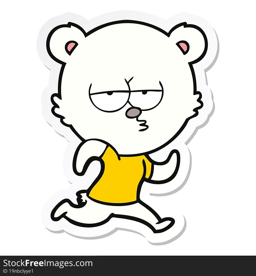 sticker of a bored polar bear running cartoon