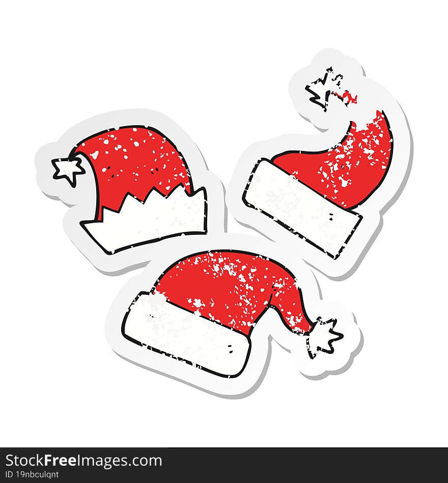 retro distressed sticker of a cartoon christmas hats