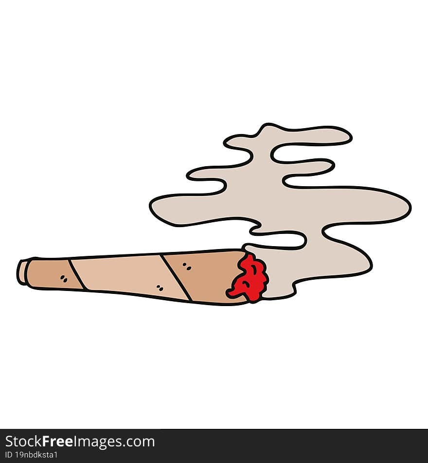 hand drawn quirky cartoon lit joint. hand drawn quirky cartoon lit joint