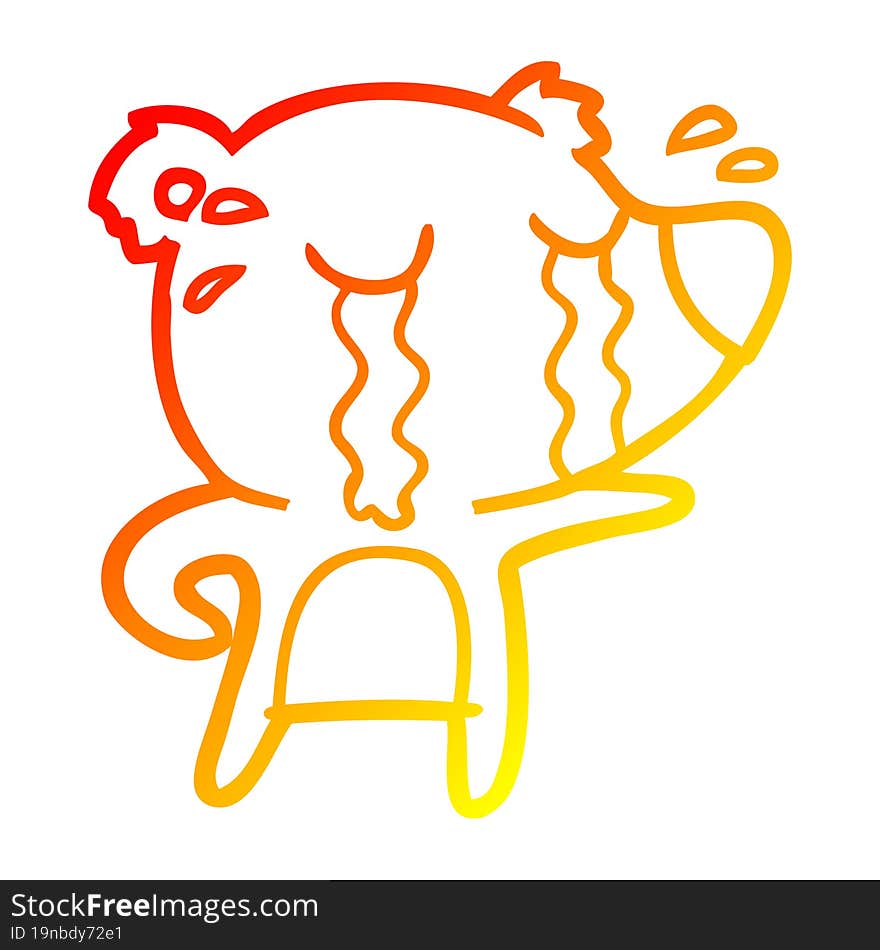 warm gradient line drawing cartoon crying bear