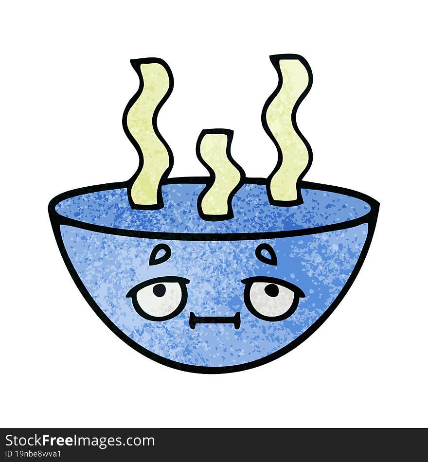 retro grunge texture cartoon bowl of hot soup