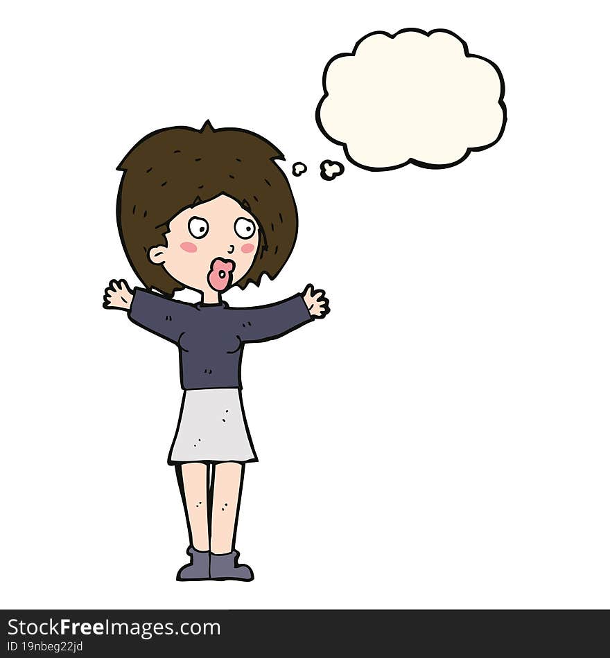 cartoon worried woman with thought bubble