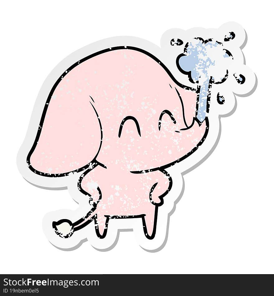 Distressed Sticker Of A Cute Cartoon Elephant Spouting Water