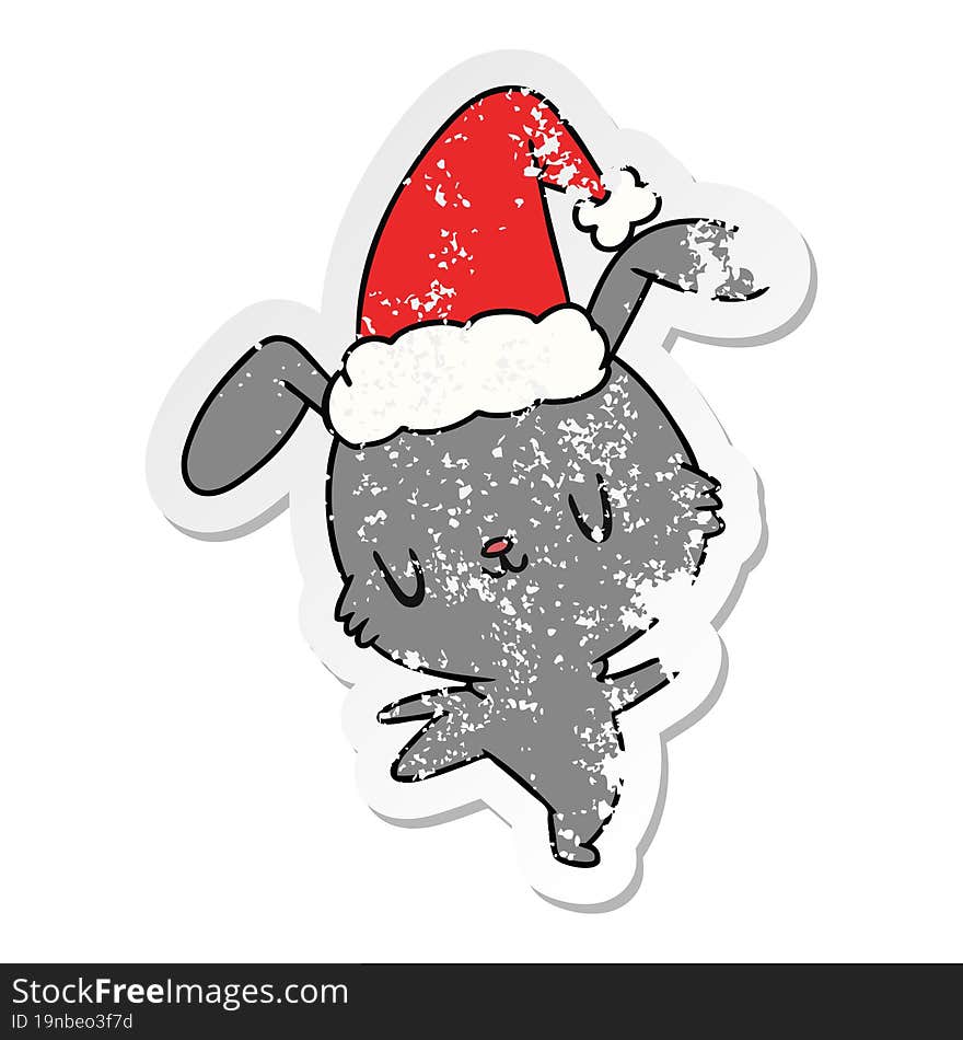 Christmas Distressed Sticker Cartoon Of Kawaii Rabbit