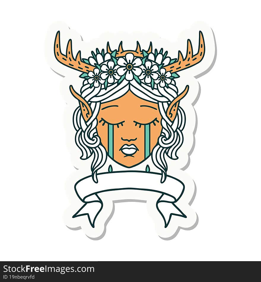 sticker of a elf druid character face with banner. sticker of a elf druid character face with banner