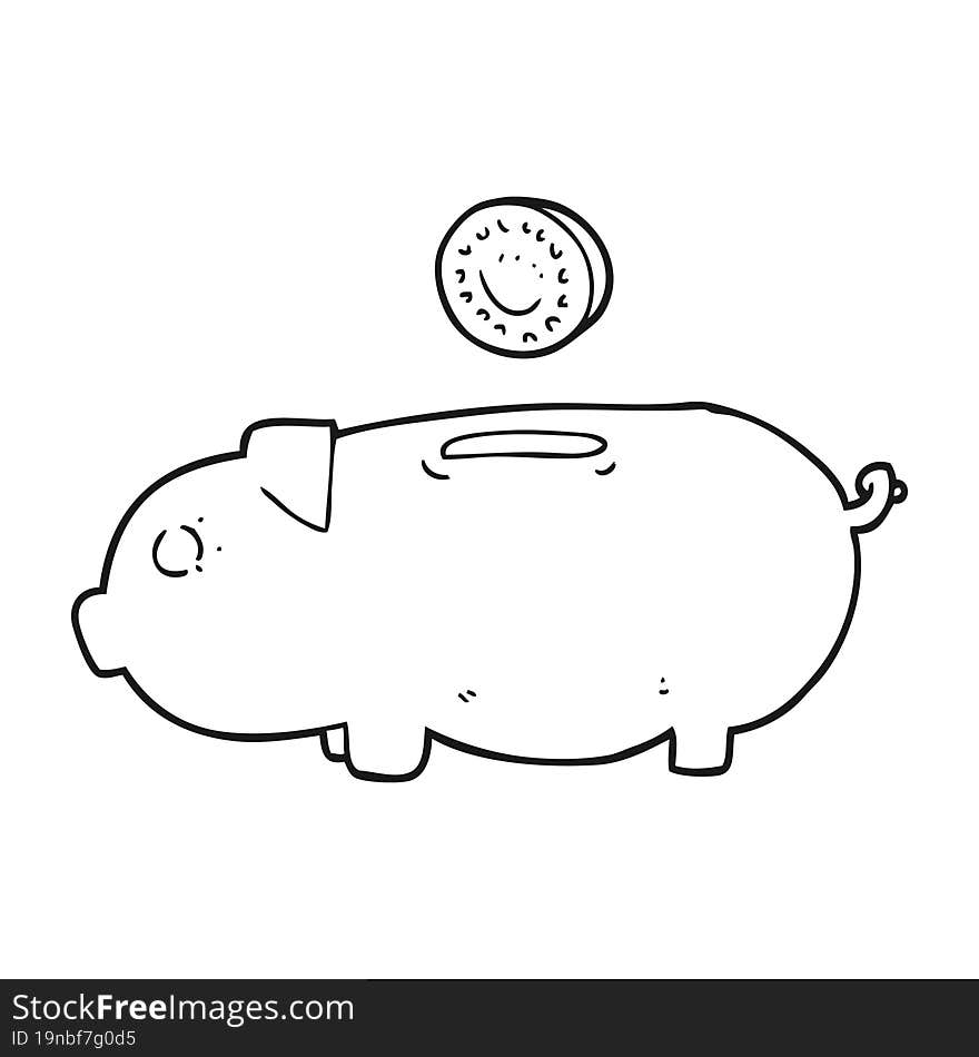 black and white cartoon piggy bank