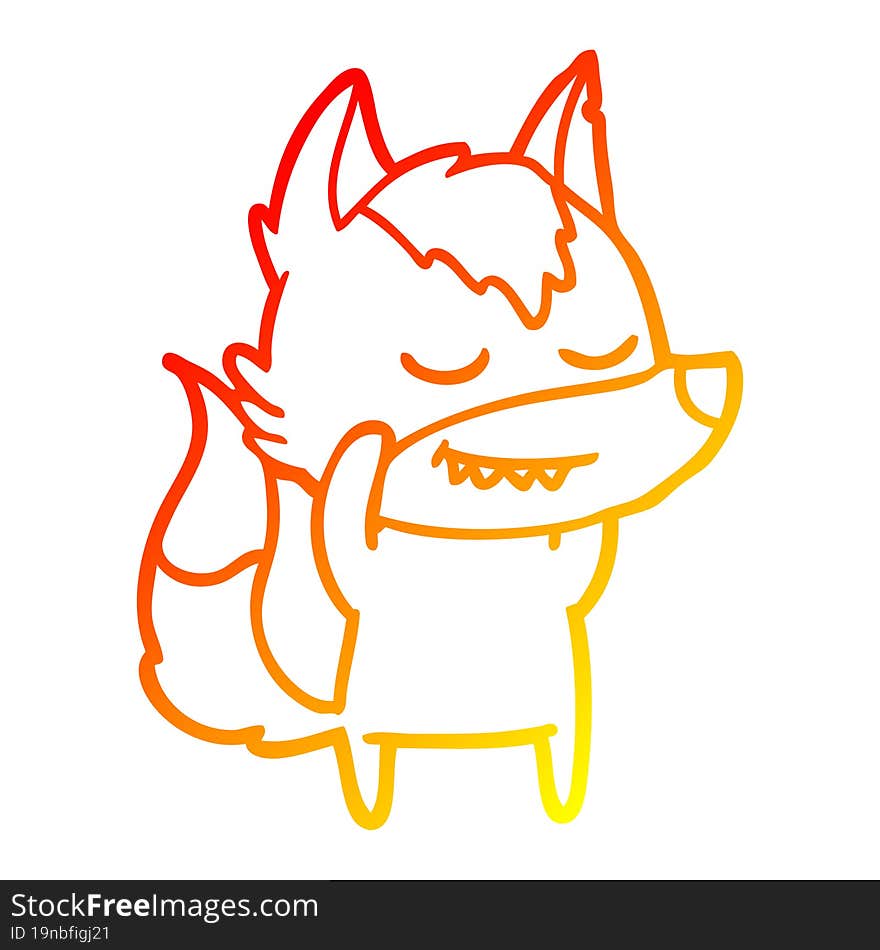 warm gradient line drawing friendly cartoon wolf