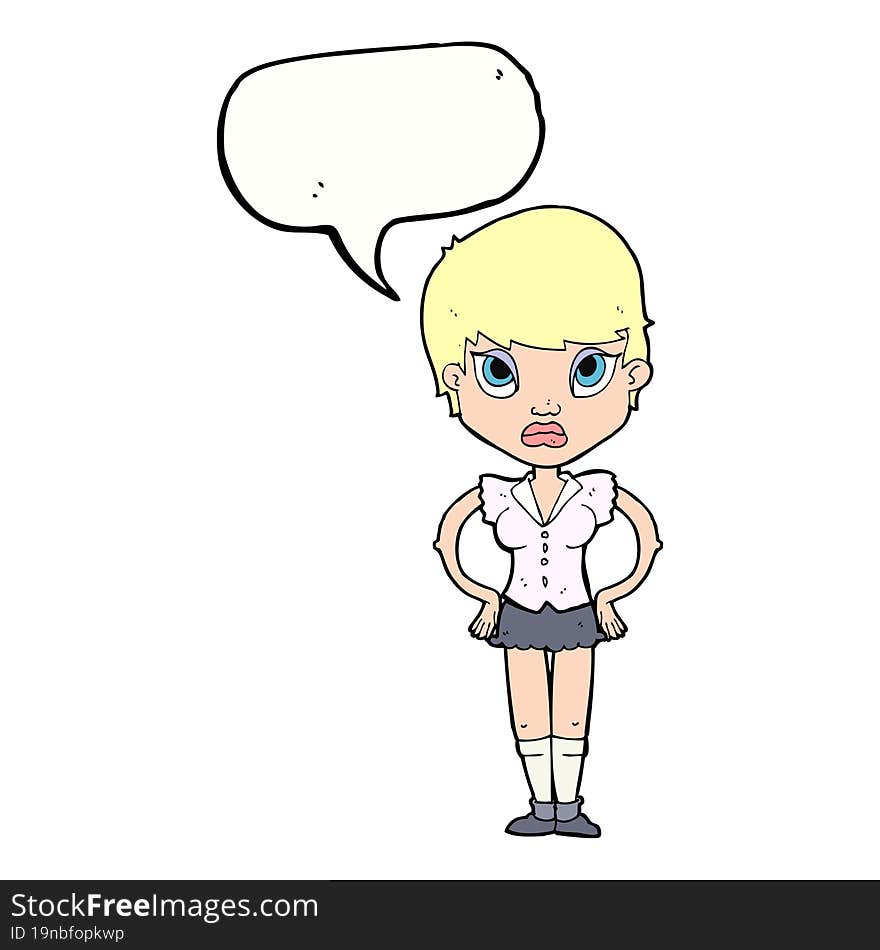 cartoon annoyed girl with speech bubble