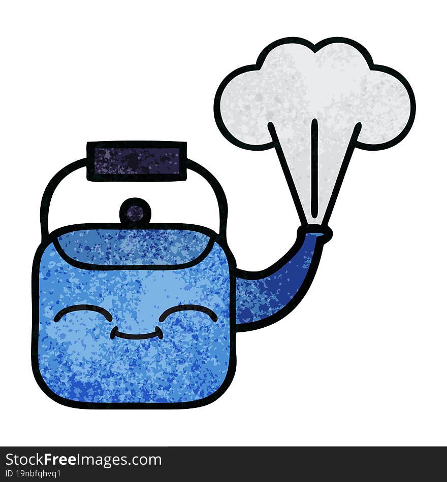 retro grunge texture cartoon of a steaming kettle