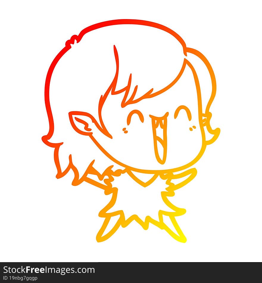 Warm Gradient Line Drawing Cute Cartoon Happy Vampire Girl