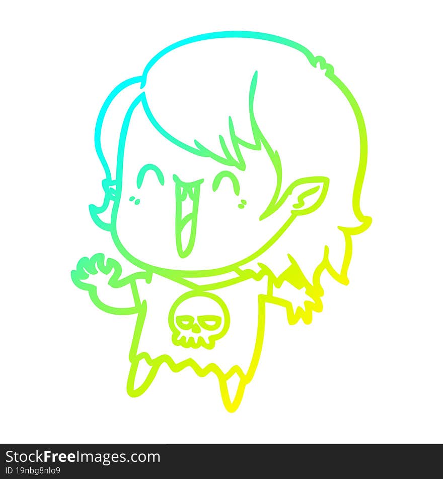 cold gradient line drawing cute cartoon happy vampire girl