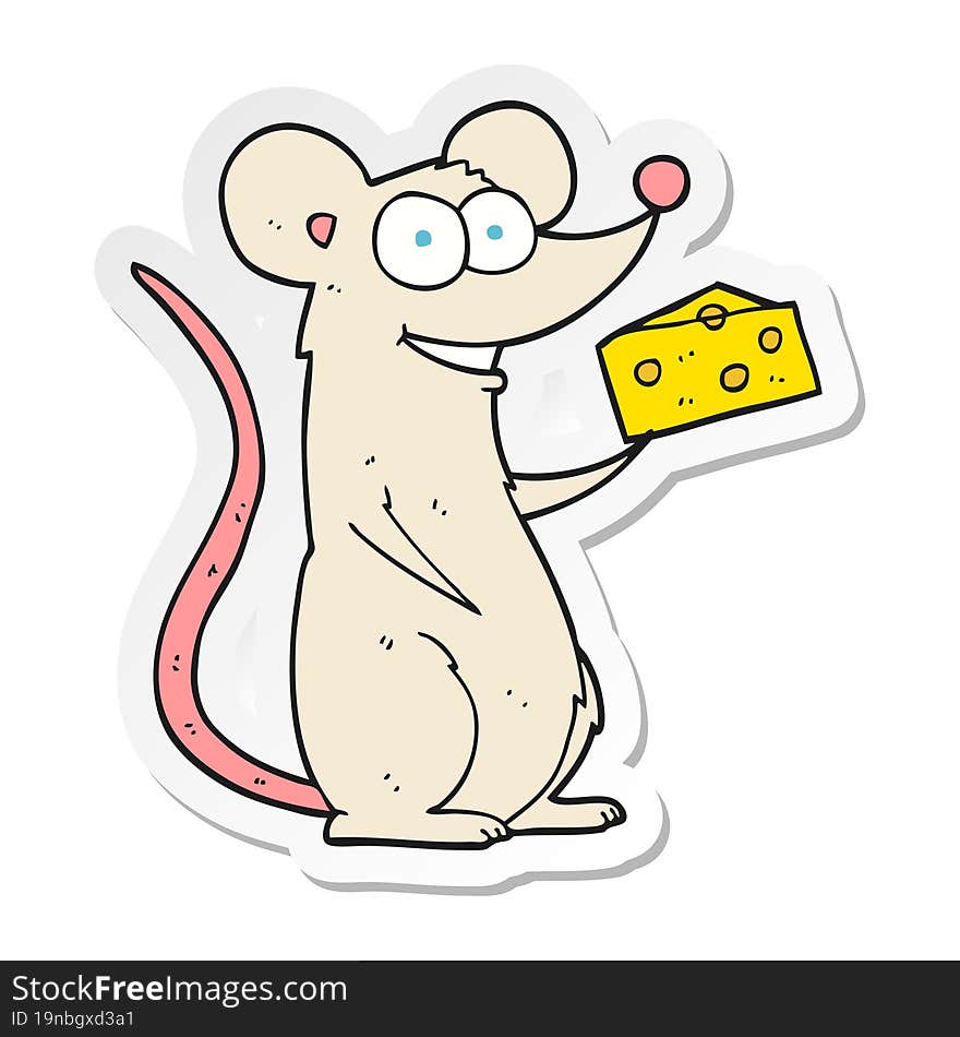 Sticker Of A Cartoon Mouse With Cheese