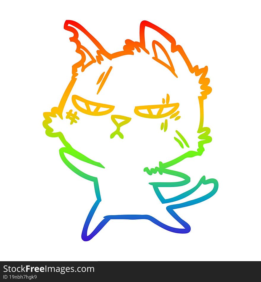 rainbow gradient line drawing tough cartoon cat