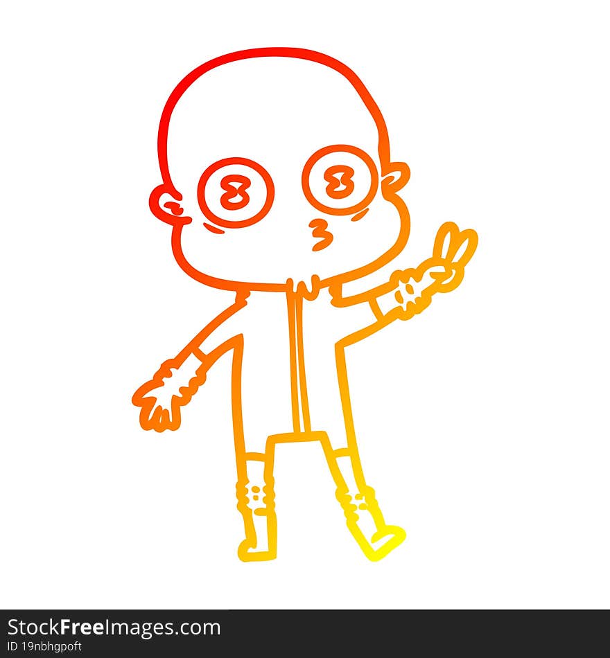 Warm Gradient Line Drawing Cartoon Weird Bald Spaceman