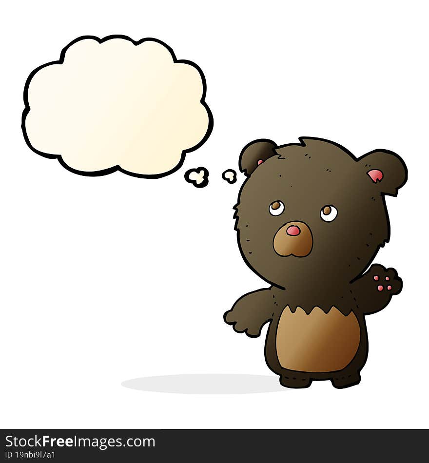 cartoon black teddy bear with thought bubble